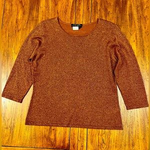 City Girl- Nancy Bolen boatneck blouse; Rust color with subtle shimmer, Size L